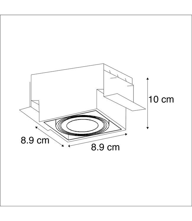 Trimless Inbouw Spot Armatuur, gatmaat 89x89mm, Zwart, incl. Stucrand (1x GU10 50mm spot)