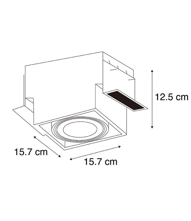 Trimless Inbouw Spot Armatuur, gatmaat 157x157mm, Zwart, incl. Stucrand (1x GU10 AR111 spot)
