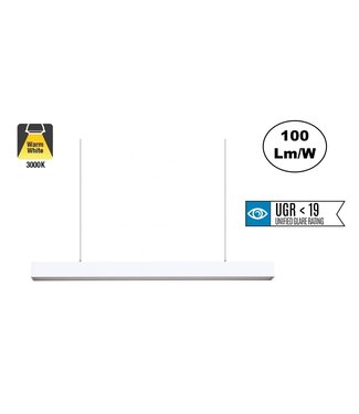 Led Linear Lamp 120cm met <UGR19 Diffuser, 40w, 4000 Lumen (100lm/w), 3000K Warm wit, Witkleurige Behuizing, (Optioneel Dimbaar) 3 Jaar Garantie