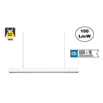 Led Linear Lamp 120cm met <UGR19 Diffuser, 40w, 4000 Lumen (100lm/w), 3000K Warm wit, Witkleurige Behuizing, (Optioneel Dimbaar) 3 Jaar Garantie