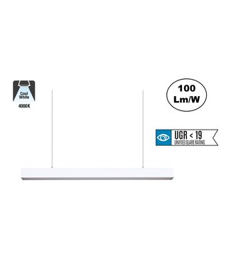 Led Linear Lamp 120cm met <UGR19 Diffuser, 40w, 4000 Lumen (100lm/w), 4000K Neutraal wit, Witkleurige Behuizing, (Optioneel Dimbaar), 3 Jaar Garantie