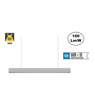 Led Linear Lamp 120cm met <UGR19 Diffuser, 40w, 4000 Lumen (100lm/w), 3000K Warm wit, Zilverkleurige Behuizing, (Optioneel Dimbaar) 3 Jaar Garantie