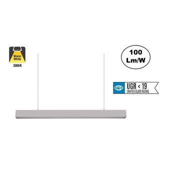 Led Linear Lamp 120cm met <UGR19 Diffuser, 40w, 4000 Lumen (100lm/w), 3000K Warm wit, Zilverkleurige Behuizing, (Optioneel Dimbaar) 3 Jaar Garantie