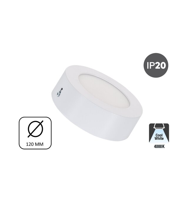 Opbouw LED Downlighter 6w, 480 Lumen, Ø120mm, Wit, IP20, 2 Jaar Garantie