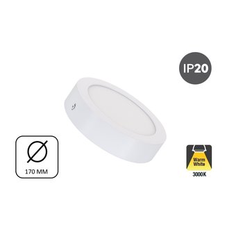 Opbouw LED Downlighter 12w, 880 Lumen, Ø170mm, Wit, IP20, 2 Jaar Garantie