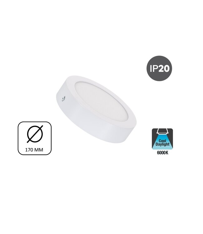 Opbouw LED Downlighter 12w, 880 Lumen, Ø170mm, Wit, IP20, 2 Jaar Garantie