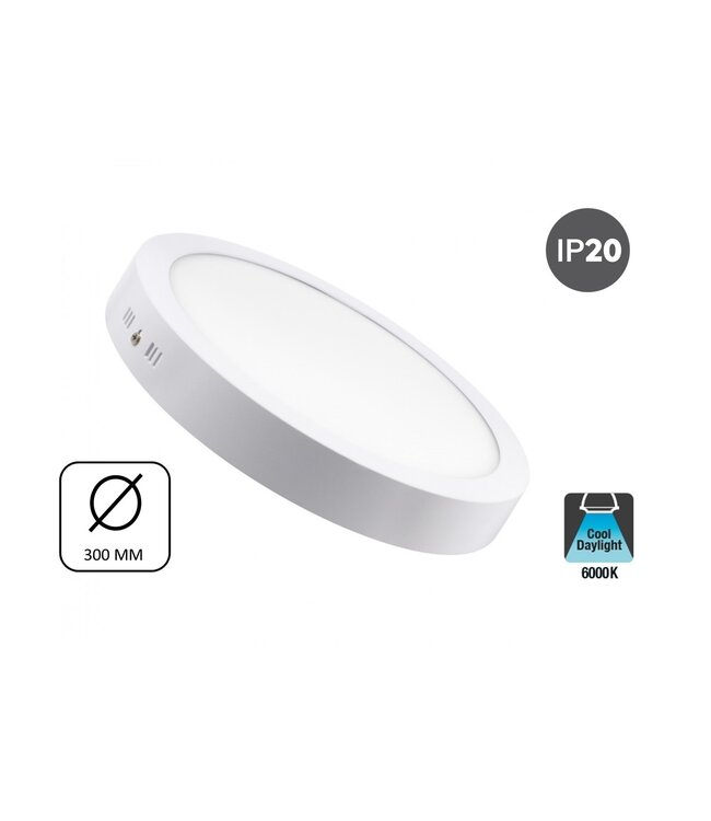 Opbouw LED Downlighter 24w, 1900 Lumen, Ø300mm, Wit, IP20, 2 Jaar Garantie