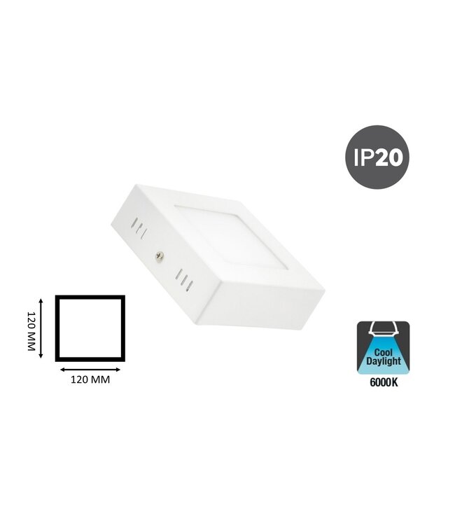 Opbouw LED Downlighter Vierkant 6w, 480 Lumen, 120x120mm, Wit, IP20, 2 Jaar Garantie