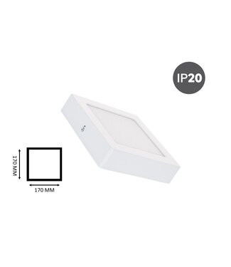 Opbouw LED Downlighter  Vierkant 12w, 880 Lumen, 170x170mm, Wit, IP20, 2 Jaar Garantie