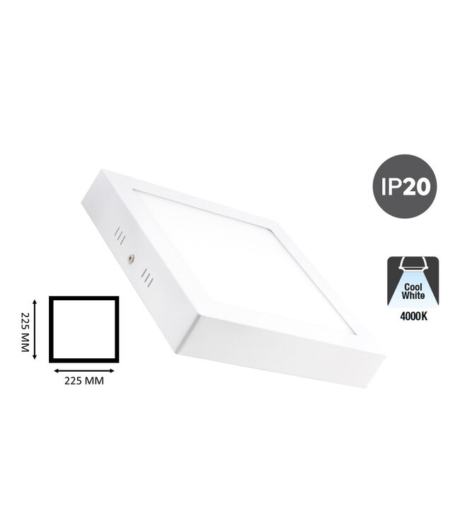 Opbouw LED Downlighter Vierkant 18w, 1480 Lumen, 225x225mm, Wit, IP20, 2 Jaar Garantie