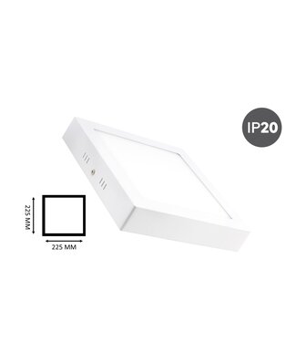 Opbouw LED Downlighter Vierkant 18w, 1480 Lumen, 225x225mm, Wit, IP20, 2 Jaar Garantie