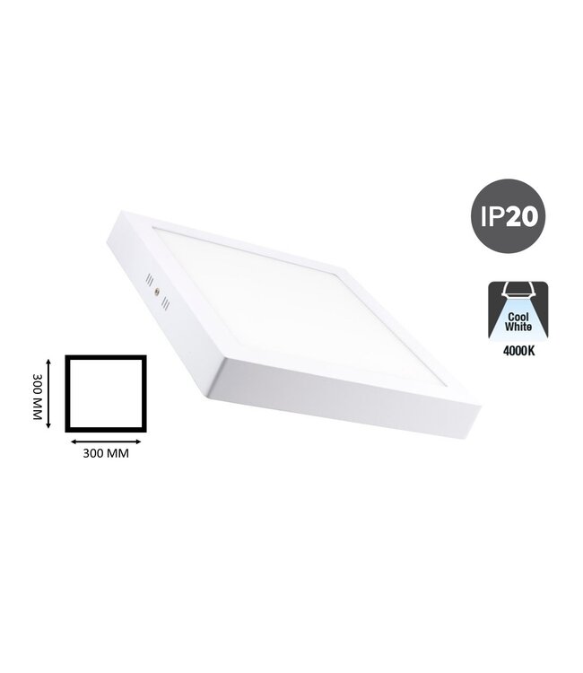 Opbouw LED Downlighter Vierkant 24w, 1900 Lumen, 300x300mm, Wit, IP20, 2 Jaar Garantie