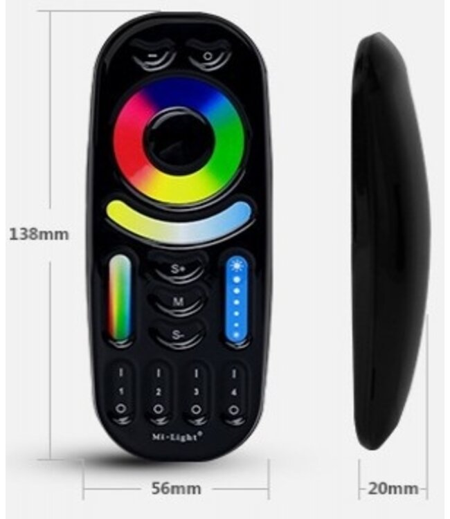 MiBoxer Afstandsbediening RGB+CCT, 4-Zone - Zwart - 2.4Ghz - FUT092-B