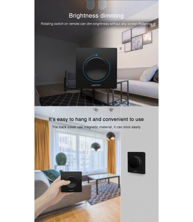 MiBoxer Draai Muurbediening  Single Color & CCT, 1-Zone, Zwart