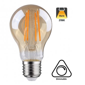 E27 Led Lamp 6,5w Edison, A60, 2700K Flame, 630 Lumen, Dimbaar, Amber Glas, 2 Jaar Garantie