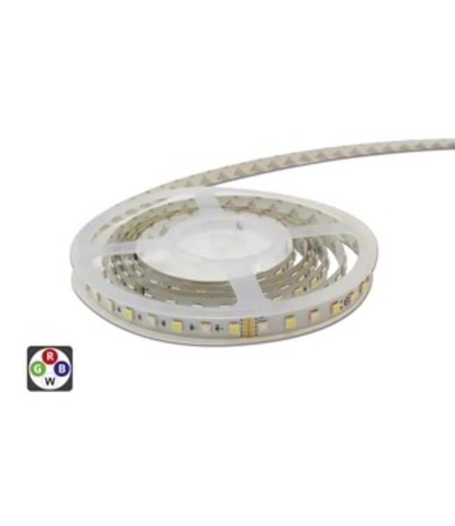 UITVERKOOP: Led Strip ROL 5 Meter 5050SMD, 13w/m, 60 led/m, 480Lm/m, RGB+6500K, 24v, IP65, 10mm