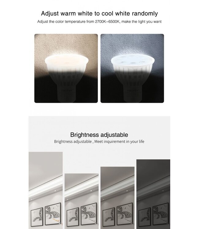 UITVERKOOP: Zigbee3.0 Miboxer  GU10 LED Spot 4w, RGB+CCT, 280 Lumen, Werkt via Zigbee 3.0 / App / Wifi, 2 Jaar Garantie