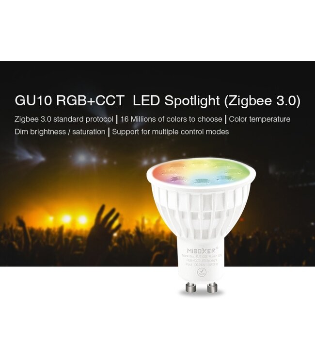 UITVERKOOP: Zigbee3.0 Miboxer  GU10 LED Spot 4w, RGB+CCT, 280 Lumen, Werkt via Zigbee 3.0 / App / Wifi, 2 Jaar Garantie