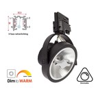 3 Fase Rail Spot AR111, 12w, 540 Lumen, Dim To Warm 3000K>2200K, Dimbaar, Zwart Armatuur, 3 Jaar Garantie