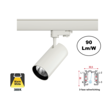 3 Fase Rail Spot Era 10w, 900 Lumen, 3000K Warm Wit, Witkleurige behuizing, 3 Jaar Garantie