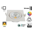 Inbouw LED Spot 5w Flat Vierkant, 450 Lumen, 2700K, Kantelbaar, IP44, Dimbaar, CRI90, Wit Armatuur, Gatmaat 75mm, 2 Jaar Garantie