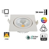 Inbouw LED Spot 5w Flat Vierkant, 450 Lumen, 2700K, Kantelbaar, IP44, Dimbaar, CRI90, Wit Armatuur, Gatmaat 75mm, 2 Jaar Garantie