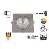 Inbouw LED Spot 5w Flat Vierkant, 450 Lumen, 2700K, Kantelbaar, IP44, Dimbaar, CRI90, Staal Armatuur, Gatmaat 75mm, 2 Jaar Garantie