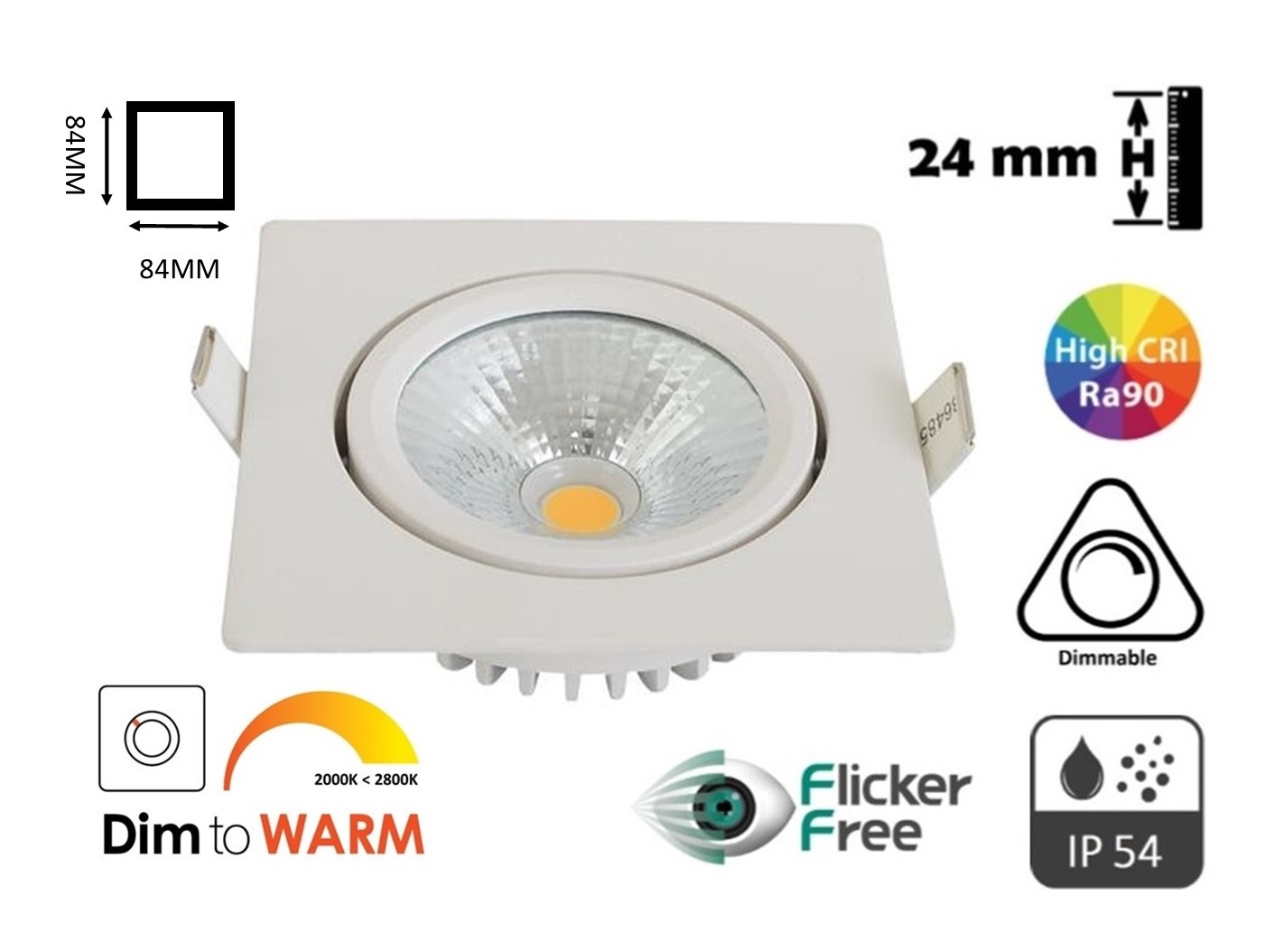 LED 5w Vierkant Dim To Warm CRI90 | 24mm inbouwhoogte - Ledlampaanbiedingen.nl