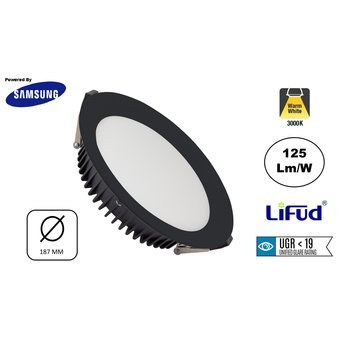 Led Downlighter Zwart N-Sarea 20w, 2500 Lumen, gatmaat Ø155mm, UGR<19, Samsung LEDS, Lifud LED Driver, 3 Jaar Garantie