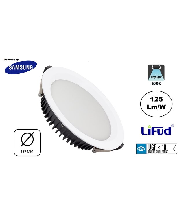 Led Downlighter Wit N-Sarea 20w, 2500 Lumen, gatmaat Ø155mm, UGR<19, Samsung LEDS, Lifud LED Driver, 3 Jaar Garantie