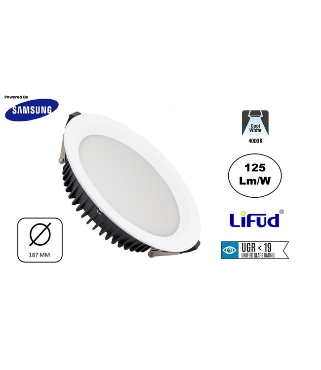 Led Downlighter Wit N-Sarea 20w, 2500 Lumen, gatmaat Ø155mm, UGR<19, Samsung LEDS, Lifud LED Driver, 3 Jaar Garantie