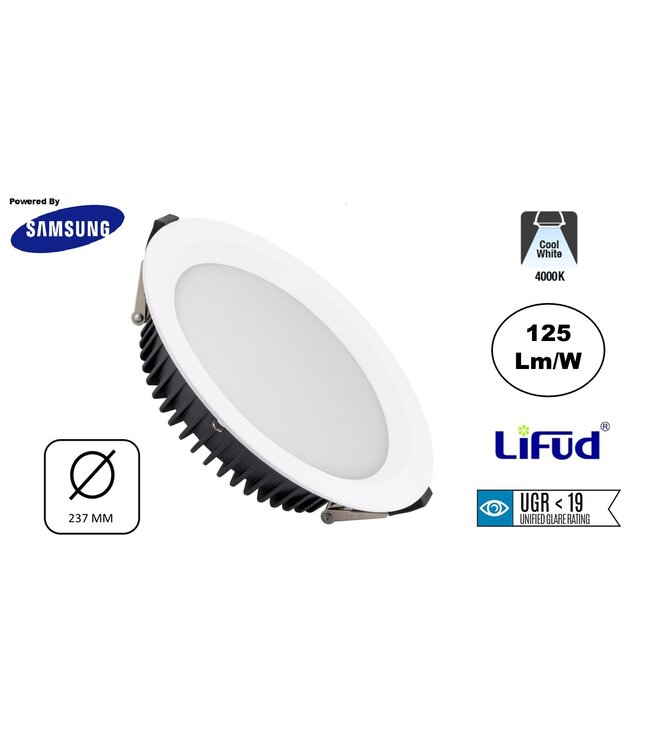 Led Downlighter Wit N-Sarea 30w, 3750 Lumen, gatmaat Ø200mm, UGR<19, Samsung LEDS, Lifud LED Driver, 3 Jaar Garantie