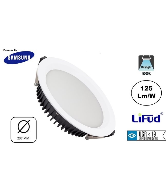 Led Downlighter Wit N-Sarea 30w, 3750 Lumen, gatmaat Ø200mm, UGR<19, Samsung LEDS, Lifud LED Driver, 3 Jaar Garantie