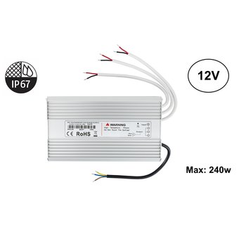 Led Strip voeding 12V/300W/25A, Max: 240w, IP67 Waterbestendig, 2 Jaar Garantie