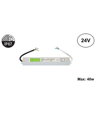 UITVERKOOP: Led Strip voeding 24V/50W/2,08A, Max: 40w, IP67 Waterbestendig