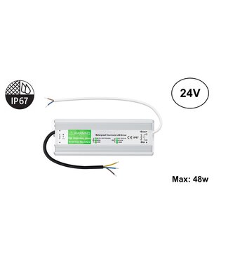 UITVERKOOP: Led Strip voeding 24V/60W/2,5A, Max: 48w, IP67 Waterbestendig