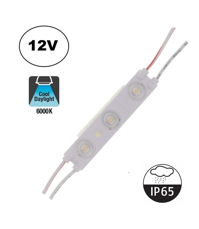 LED Module 3x 2835SMD, 0,72w, 62 Lumen , IP65, 12v, 2 Jaar Garantie