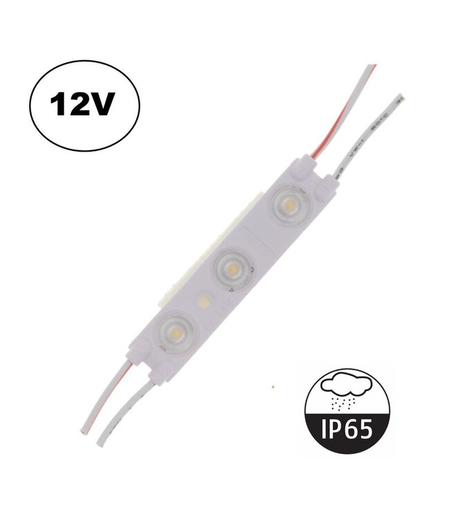 LED Module 3x 2835SMD, 0,72w, 62 Lumen , IP65, 12v, 2 Jaar Garantie