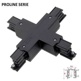 Proline Serie - 3 Fase Rail 4 Wire X-Koppelstuk - Zwart