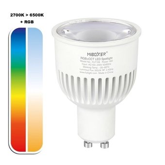 MiBoxer GU10 LED Spot 6w RGB + CCT, Wifi/RF, 550 Lumen, 2 Jaar Garantie