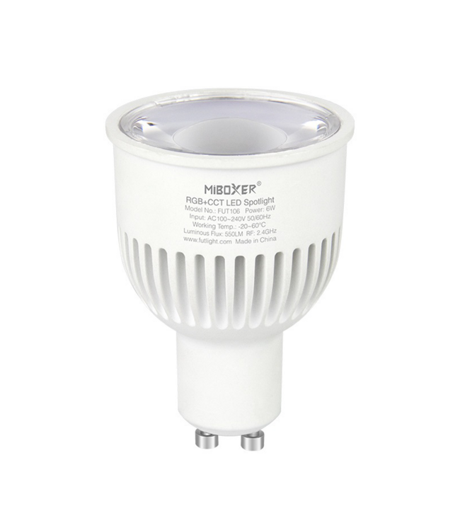 MiBoxer GU10 LED Spot 6w RGB + CCT, 2.4Ghz, 550 Lumen, 2 Jaar Garantie  - FUT106