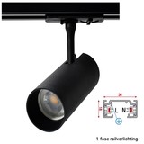 1 Fase Rail armatuur met GU10 Fitting met koker, Zwartkleurige behuizing