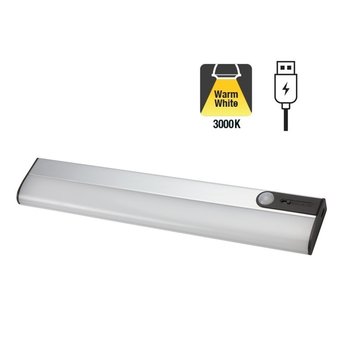 Sensorlux LED Kastverlichting - 261mm - 100 lm- 3000K Warm Wit - PIR Bewegingssensor  - USB 5v Batterij Oplaadbaar