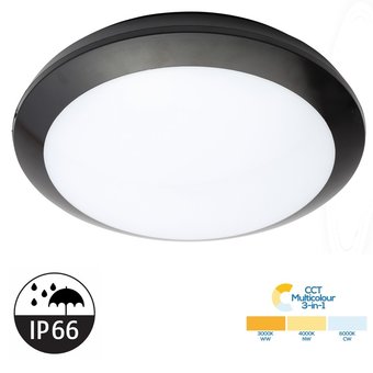 Led Plafonnière Zwart 16w, 1440 Lumen, Color Switch (3000/4000/6000K), IP66, IK10, 3 Jaar Garantie