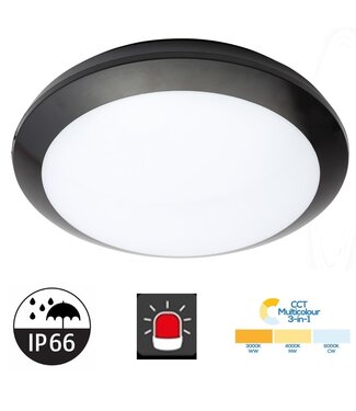 Led Plafonnière Zwart 16w, 1440 Lumen, Color Switch (3000/4000/6000K), Met noodaccu, IP66, IK10, 3 Jaar Garantie