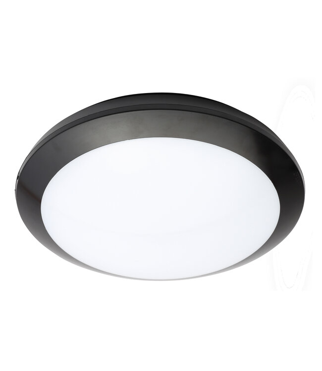 Led Plafonnière Zwart 16w, 1440 Lumen, Color Switch (3000/4000/6000K), Met noodaccu en bewegingssensor met terugdimfunctie, IP66, IK10, 3 Jaar Garantie