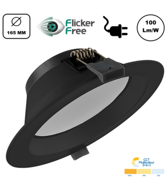Led Downlighter Zwart 15w, 1500 Lumen, 3 Kleuren, gatmaat Ø145mm, Stekkerklaar, 3 Jaar Garantie
