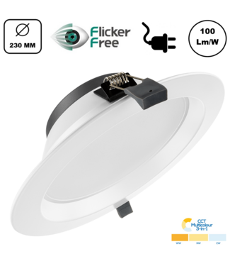 Led Downlighter 20w, 2000 Lumen, 3 Kleuren, gatmaat Ø195mm, Stekkerklaar, 3 Jaar Garantie