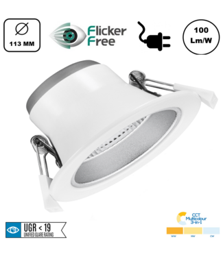 CCT Reflector Led Downlighter 10w, 850-1000 Lumen, gatmaat Ø90mm, UGR19, Stekkerklaar, 3 Jaar Garantie