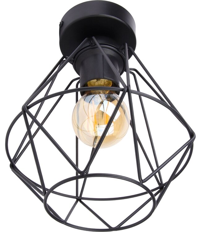 Industriële Plafondlamp Zwart | Ø18cm | Incl. Lichtbron E27 - 4w - 2400K - Dimbaar  | Retro | Vintage | Metaal